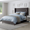 Fairfield Dark Gray Fabric Queen Panel Bed with Winged & Tufted Headboard
