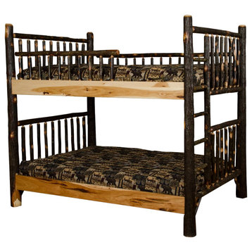 Hickory Log Bunk Bed, All Hickory, Queen Over Queen
