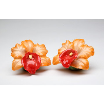 Orange Orchid Salt and Pepper Shakers, Set of 2