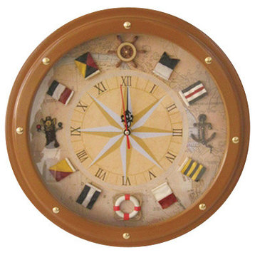 Compass Rose and Nautical Flag Clock