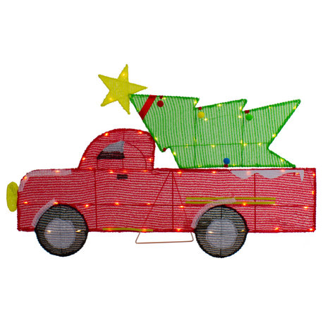 36" LED Lighted Red Truck With Christmas Tree Outdoor Decoration