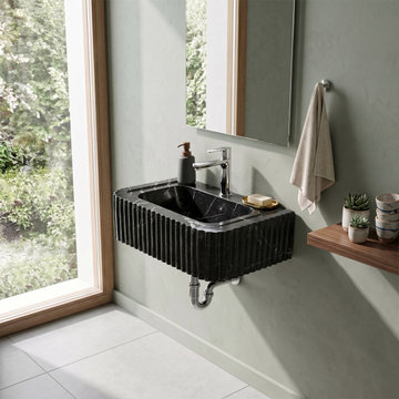 Toros Black Marble Fluted Wall-Mount Sink - 19"x12"x7"