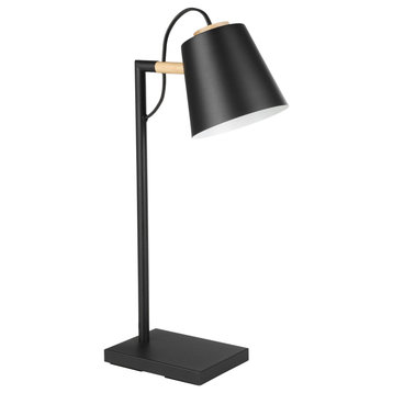 Lacey LED Table Lamp, Structured Black  Natural Wood