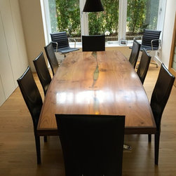 English Elm encased in American black walnut,  matching butterflies - Dining Tables