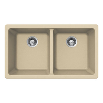 Houzer M-200U SAND Quartztone Granite Undermount 50/50 Double Bowl Sink, Sand
