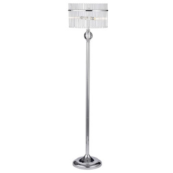 Modern Floor Lamp, Chrome Metal Base With 3 Lights and Crystal Clear Shade