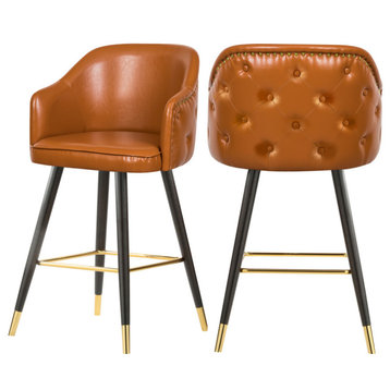 Barbosa Faux Leather Upholstered Bar Stool, Set of 2, Cognac