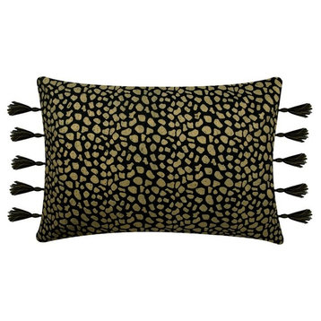 Blue Denim Gold Printed Spots Cotton 12"x18" Lumabr Pillow Cover, Leopard Gold