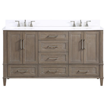 Montauk 60" Bathroom Vanity, Light Oak With White Granite, 60"