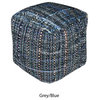 GDF Studio Kamil Recycled Fabric Artisan Cube Pouf, Gray/Blue