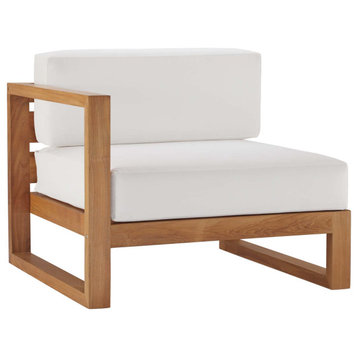 Upland Outdoor Patio Teak Wood Left-Arm Chair, Natural White