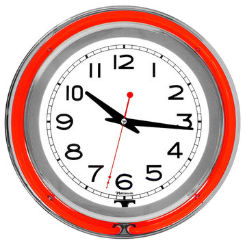 Neon Wall Clock - 14-Inch Round Battery-Operated Analog Quartz Timepiece