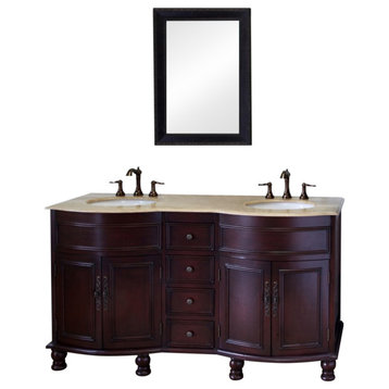62" Double Sink Vanity-Wood-Walnut-Travertine