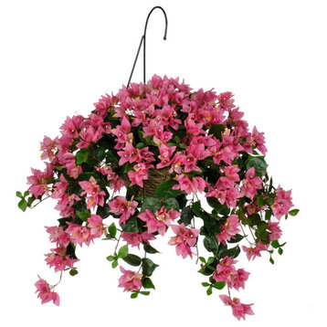 Artificial Orchid/Pink Bougainvillea, Water Hyacinth Basket, White