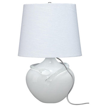 Hand Blown White Art Glass Curved Table Lamp 18.5 in Modern Ribbon Elegant