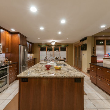 Eden Cherry Fox Kitchen with Two Islands and Granite Tops