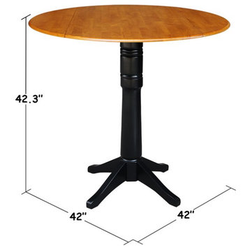 Tall Dining Table, Carved Pedestal Base & Dual Drop Leaf Top, Black/Cherry