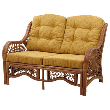 Lounge Malibu Loveseat Sofa Rattan Wicker With Light Brown Cushion, Colonial