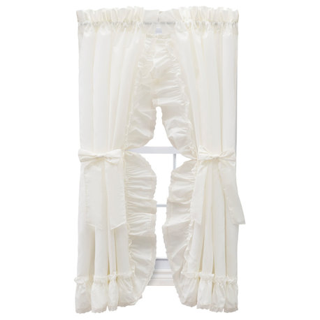 Madelyn Ruffled Victorian Priscilla Pair with Tiebacks, Natural, 100"x72"
