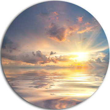 Sunset Over Sea With Reflection, Landscape Disc Metal Wall Art, 23"