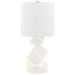 Troy-CSL Lighting - Tannersville 1 Light Table Lamp, Patina Brass - Superbly sculptural, Tannersville draws the eye and has a unique view from every angle. Three-dimensional geometric shapes in porous white concrete are stacked on top of each other to form a totem-like effect at the base. The white linen shade completes the monochromatic clean look and adds to this table lamp's modern feel.