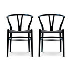 Solid Wood Dining Chairs With Open Y Back For Kitchen Assembled Chair, Set of 2, Black
