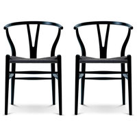 Wood Dining Chairs With Open Y Back For Kitchen, Set of 2, Black
