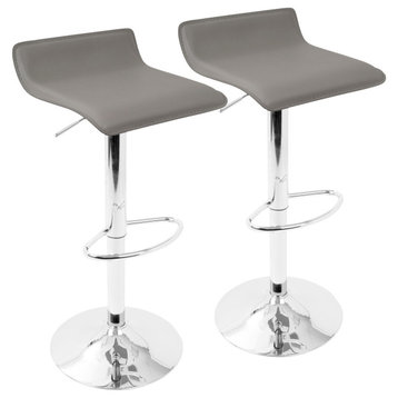Ale Contemporary Adjustable Barstool, Gray PU Leather, Set of 2