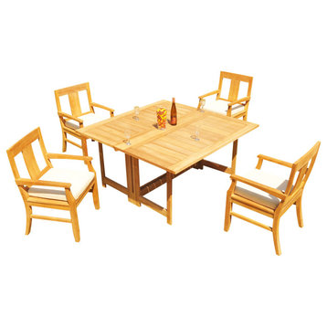 5-Piece Outdoor Teak Dining Set: 60" Square Butterfly Table, 4 Osbo Arm Chairs