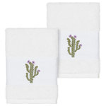 Linum Home Textiles - Mila 2 Piece Embellished Washcloth Set - The MILA Embellished Towel Collection features whimsical blooming cactus in applique embroidery on a woven textured border. These soft and luxurious towels are made of 100% premium Turkish Cotton and offer lasting absorbency and superior durability. These lavish Turkish towels are produced in Linum�s state-of-the-art vertically integrated green factory in Turkey, which runs on 100% solar energy.