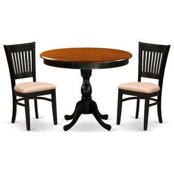 AMVA3-BCH-C - Kitchen Table and 2 Linen Fabric Dining Chairs - Black Finish