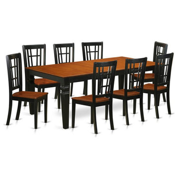 East West Furniture Logan 9-piece Wood Dinette Set in Black/Cherry