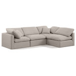 Meridian Furniture - Indulge Upholstered Modular L-Shaped Sectional, Beige, 4-Piece: 2 Armless Chair, 2 Corner Chair, Down Stuffed Linen Textured Fabric - Experience ultimate comfort and style with our beige linen textured fabric Indulge Sectional. The luxurious linen texture of the fabric will elevate the aesthetic of any room. This sofa provides ample space for you to relax while its modular build offers the option of unlimited configurations. Whether you're looking to add a stylish element to your living room or a comfortable seating option to your bedroom, this sofa is the perfect choice.