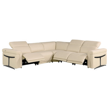 Giovanni 5-Piece 3-Power Reclining Italian Leather Sectional, Beige