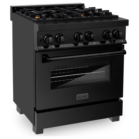 ZLINE 30" Dual Fuel Range, Black Stainless Steel With Brass Burners RAB-BR-30