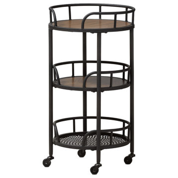 Bristol Rustic Industrial Style Metal and Wood Mobile Serving Cart