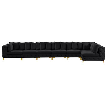 Tremblay Velvet Upholstered 7-Piece Modular L-Shaped Sectional, Black