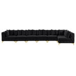 Meridian Furniture - Tremblay Modular Sectional, Black, L-Shaped, 7-Piece: Armless (5), Corner (2) - Lean back and relax on this Tremblay sectional. Featuring soft black velvet upholstery with deep button tufting, this sectional adds a bold touch to any living space. A complete set of gold and chrome legs are included, so you can change it up to suit your home decor. This sectional is modular, so you can create infinite configurations with it, which are easily attached using the latch underneath the frame. Its contemporary design is perfect for the modern home.