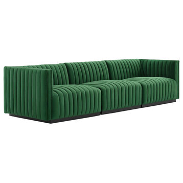 Conjure Channel Tufted Velvet Sofa, Black Emerald