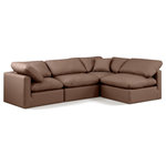 Meridian Furniture - Indulge Upholstered Modular L-Shaped Sectional, Brown, 4-Piece: 2 Armless Chair, 2 Corner Chair, Fiber Stuffed Vegan Leather - Experience ultimate comfort and style with our brown vegan leather Indulge Sectional. The luxurious vegan leather will elevate the aesthetic of any room. This sofa provides ample space for you to relax while its modular build offers the option of unlimited configurations. Whether you're looking to add a stylish element to your living room or a comfortable seating option to your bedroom, this sofa is the perfect choice.