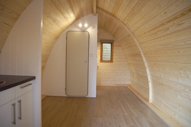 Pod interior showing floor space -  double bed base not yet fitted