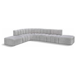 Meridian Furniture - Arc Boucle Fabric Upholstered 7-Pc. L-Shaped Modular Sectional, Grey - Give your living room or den the perfect blend of style and versatility with this Arc boucle fabric curved modular Sectional. Part of the Arc modular furniture collection, this Sectional comes upholstered in rich grey boucle fabric and features deep channel tufting that adds a touch of luxury while enhancing comfort and support. A seamless combination of form and function, this chair can be used with other Arc pieces to create a myriad of configurations in your well-curated room.