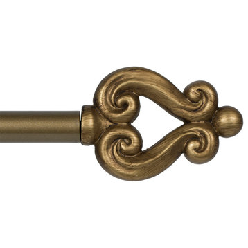 5/8" Diameter Harp Adjustable Single Curtain Rod, Antique Gold, 28"-48"
