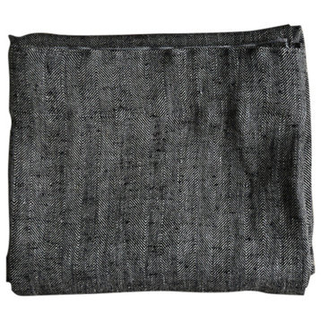 Black Linen Pencil Pleat Curtain Panel Chevron, 53"x108"