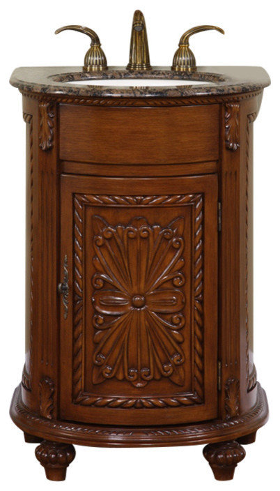 24 Inch Small Round Bathroom Vanity with Single Sink, Granite, Traditional - Traditional ...