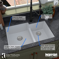 Karran 32" Undermount Large/Small Bowl Quartz Kitchen Sink, White
