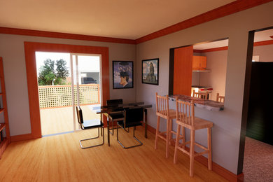 Inspiration for a mid-sized timeless light wood floor and brown floor kitchen/dining room combo remodel in New York with beige walls