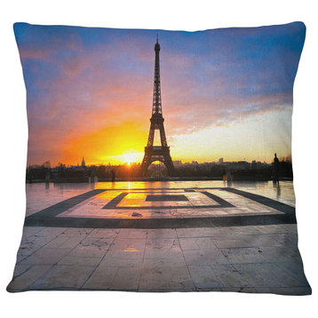 Paris Eiffel Towerat Beautiful Sunrise Landscape Photography Pillow, 18"x18"