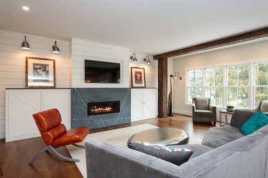 Family room - country family room idea in Boston