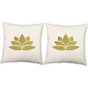 Gold Lotus Throw Pillows 18x18 White Cotton Cushions
